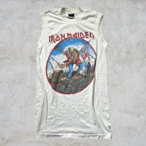 Vintage Iron Maiden Shirt Mens Small Medium White 1983 British Metal Onslaught